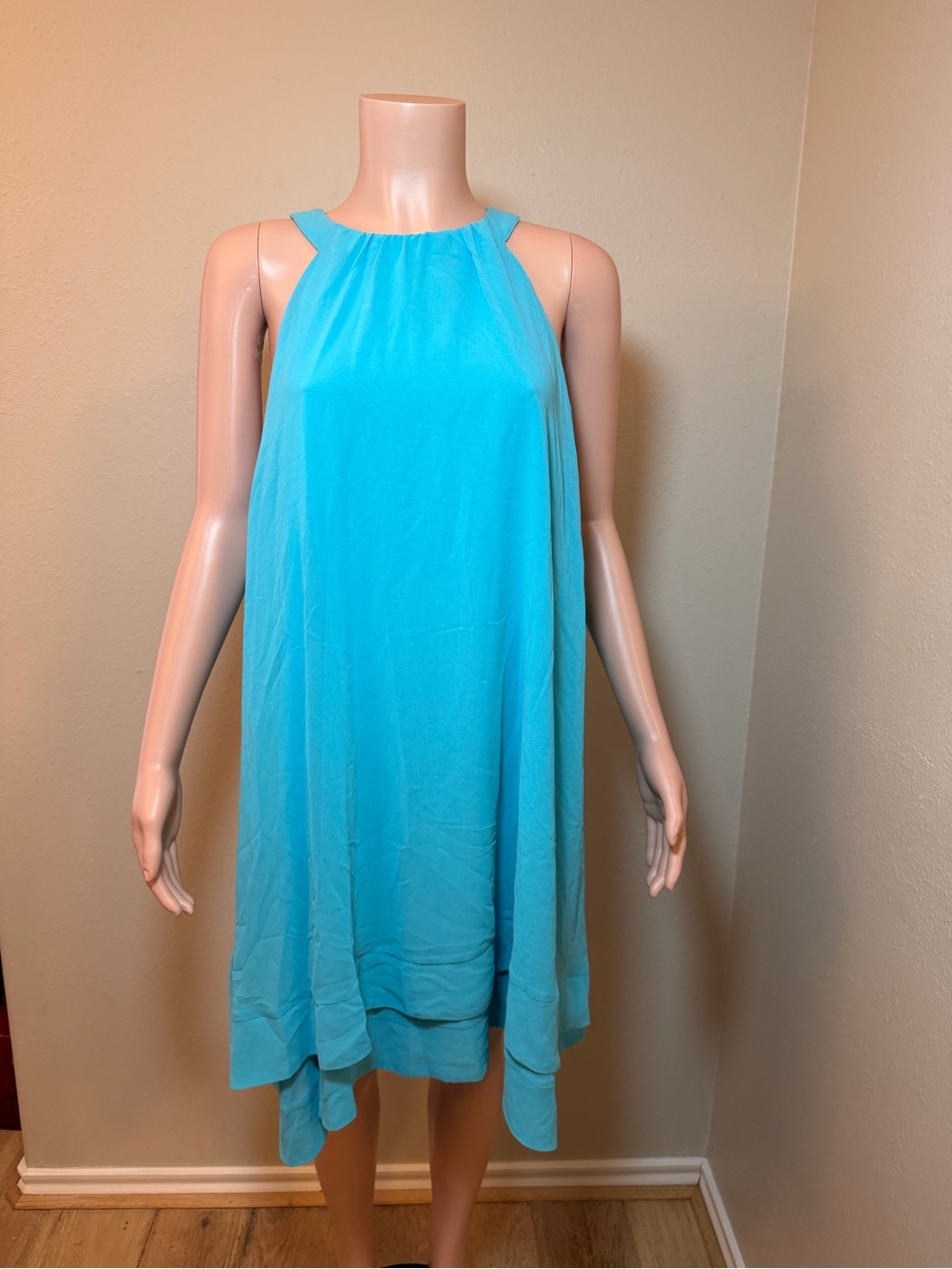 Belle Badgley Mischka Blue Solid Shift Halter Sleeveless Chiffon Dress 10